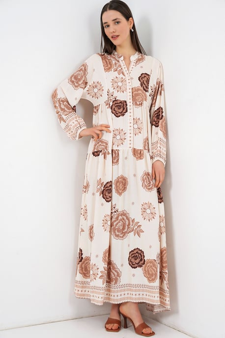 Gemustertes V-Ausschnitt Maxikleid - Image 2
