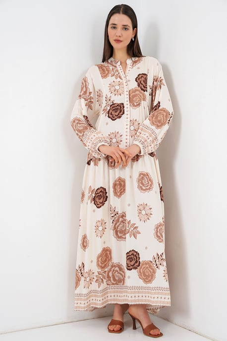 Gemustertes V-Ausschnitt Maxikleid - Image 3