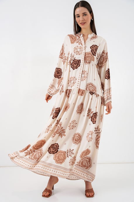 Gemustertes V-Ausschnitt Maxikleid - Image 4