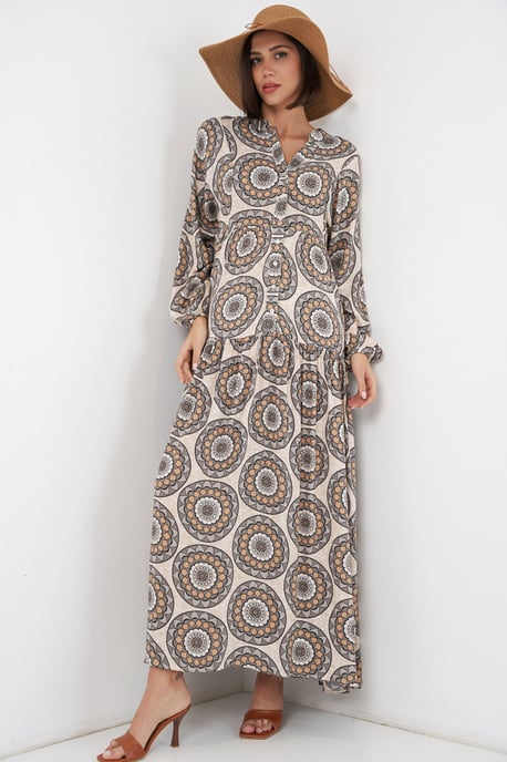 Gemustertes V-Ausschnitt Maxikleid - Image 3