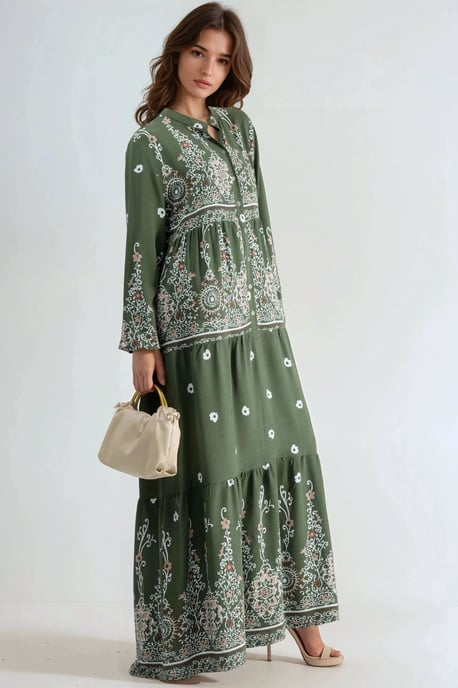 Komfortables gemustertes Maxikleid mit V-Ausschnitt - Image 1