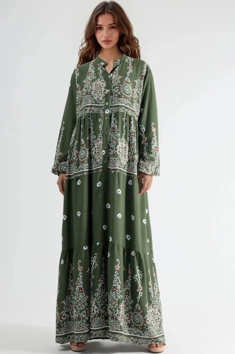 Komfortables gemustertes Maxikleid mit V-Ausschnitt - Image 2