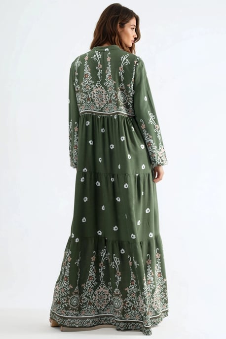 Komfortables gemustertes Maxikleid mit V-Ausschnitt - Image 4