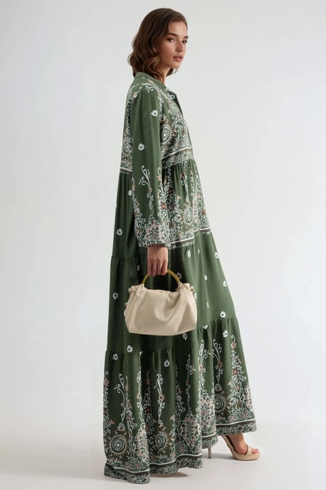 Komfortables gemustertes Maxikleid mit V-Ausschnitt - Image 5