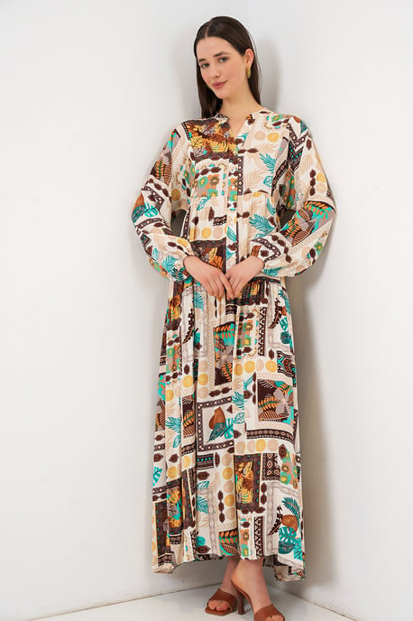 Gemustertes V-Ausschnitt Maxikleid - Image 2