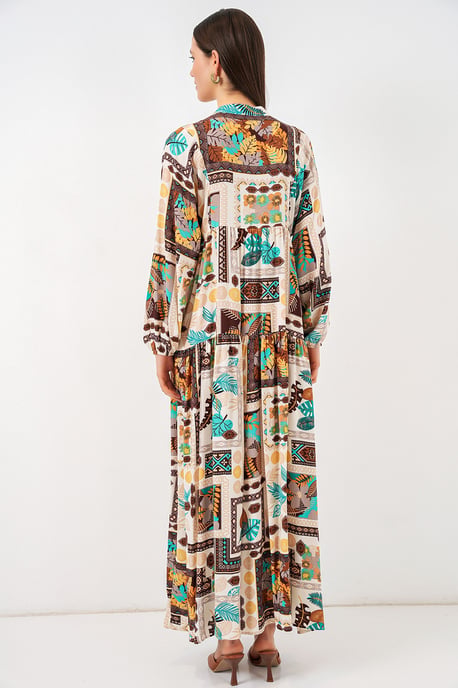 Gemustertes V-Ausschnitt Maxikleid - Image 6