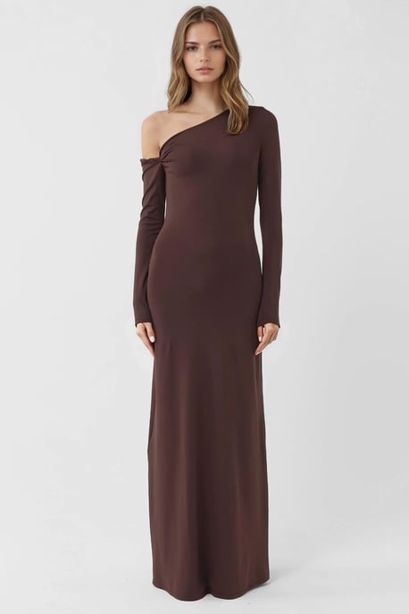Asymmetrisches Kragen Maxi Bodycon Kleid - Image 1