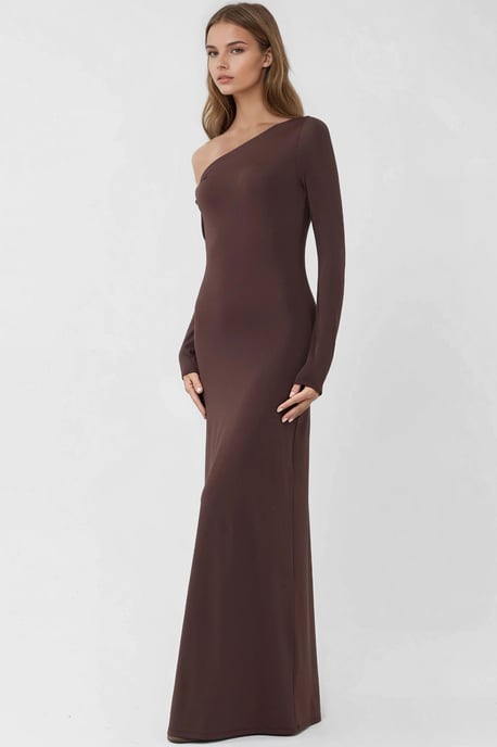 Asymmetrisches Kragen Maxi Bodycon Kleid - Image 2