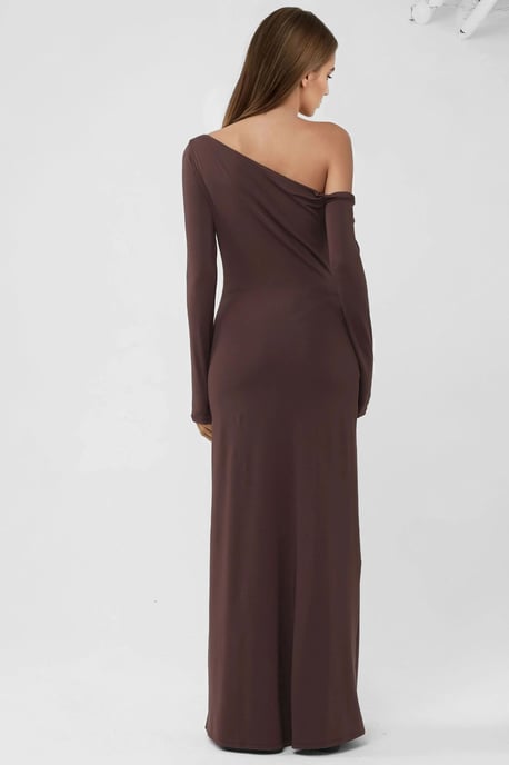 Asymmetrisches Kragen Maxi Bodycon Kleid - Image 3