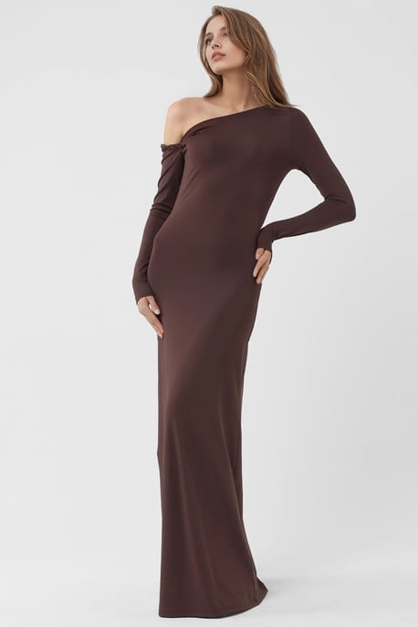 Asymmetrisches Kragen Maxi Bodycon Kleid - Image 4