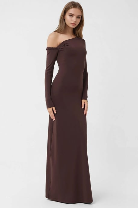 Asymmetrisches Kragen Maxi Bodycon Kleid - Image 6