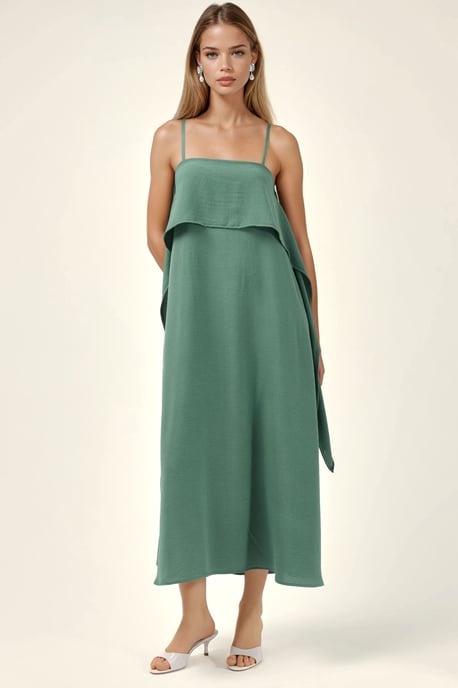 Maxikleid mit schmalen Trägern und quadratischem Ausschnitt in Schichten - Image 1
