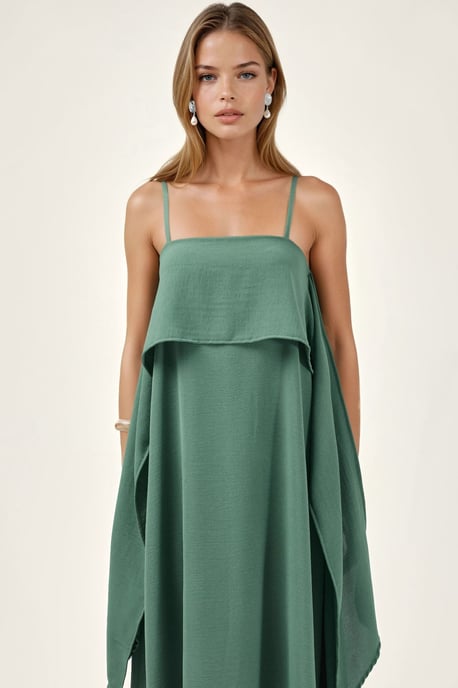 Maxikleid mit schmalen Trägern und quadratischem Ausschnitt in Schichten - Image 2