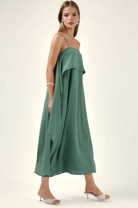 Maxikleid mit schmalen Trägern und quadratischem Ausschnitt in Schichten - Image 3