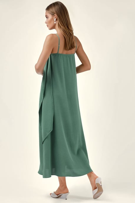 Maxikleid mit schmalen Trägern und quadratischem Ausschnitt in Schichten - Image 4