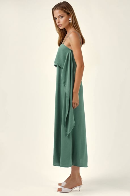 Maxikleid mit schmalen Trägern und quadratischem Ausschnitt in Schichten - Image 5