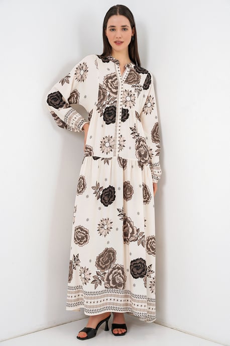 Gemustertes V-Ausschnitt Maxikleid - Image 2