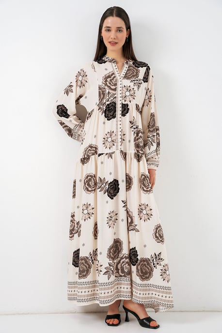 Gemustertes V-Ausschnitt Maxikleid - Image 3