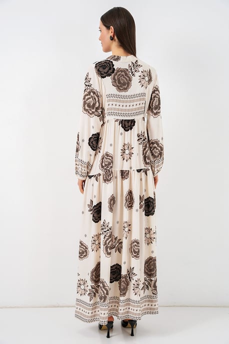 Gemustertes V-Ausschnitt Maxikleid - Image 5
