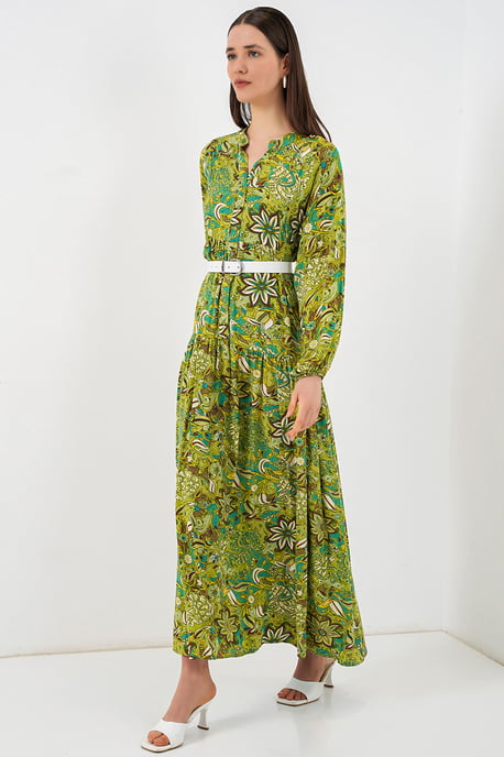 Gemustertes V-Ausschnitt Maxikleid - Image 1