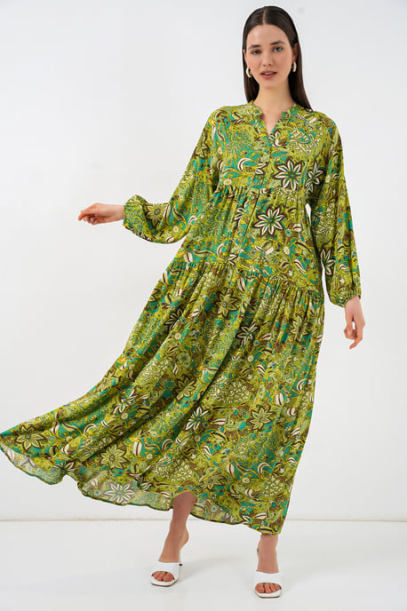 Gemustertes V-Ausschnitt Maxikleid - Image 2