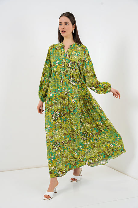 Gemustertes V-Ausschnitt Maxikleid - Image 3