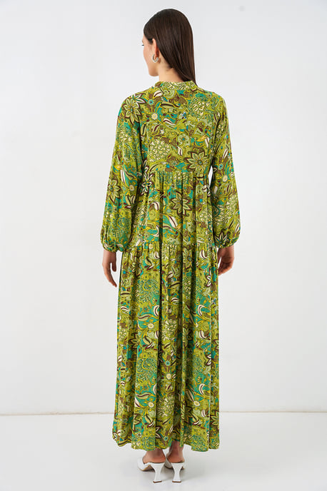 Gemustertes V-Ausschnitt Maxikleid - Image 5