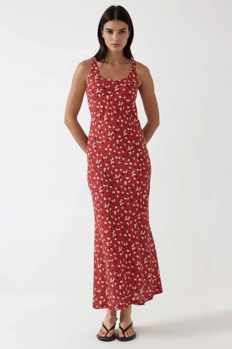 Allower Blütenmuster U-Hals Maxikleid - Image 1