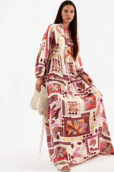 V-Ausschnitt gemustertes Maxikleid - Image 1