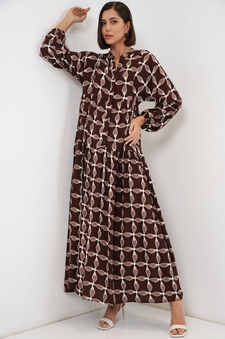 Gemustertes V-Ausschnitt Maxikleid - Image 1