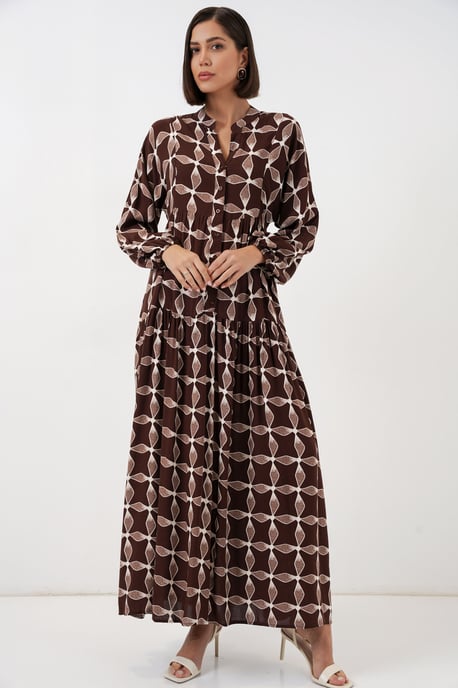 Gemustertes V-Ausschnitt Maxikleid - Image 3