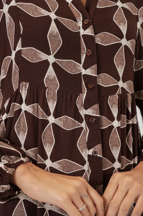 Gemustertes V-Ausschnitt Maxikleid - Image 4