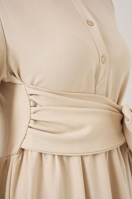 Langärmliges A-Linien Maxi-Kleid mit Taillenbanddetail - Image 6