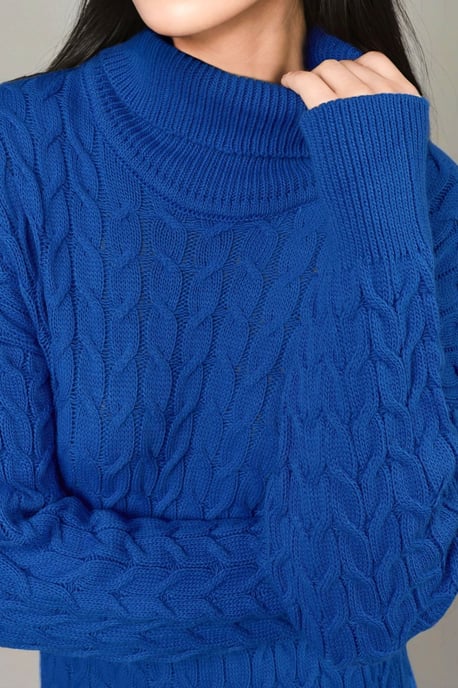 Langärmeliges Rollkragen-Haarzopf-Strickkleid - Image 4