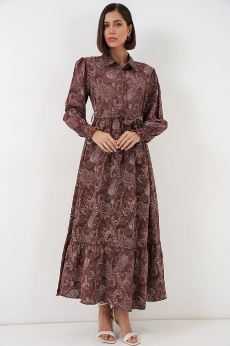 Maxi-Shirtkleid mit Paisley-Muster und Gürtel - Image 1