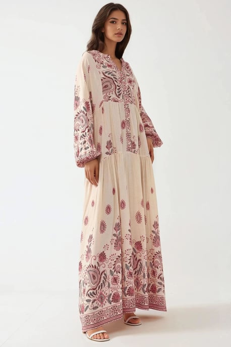 Bedrucktes V-Ausschnitt-Maxikleid mit Knopfdetails - Image 2