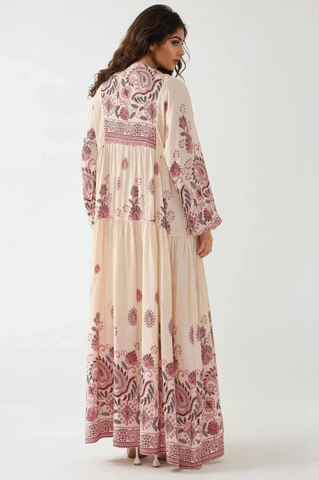 Bedrucktes V-Ausschnitt-Maxikleid mit Knopfdetails - Image 3