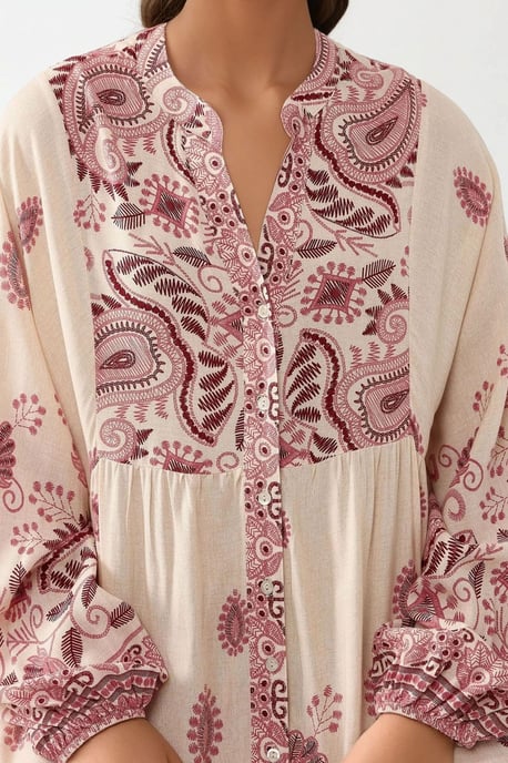 Bedrucktes V-Ausschnitt-Maxikleid mit Knopfdetails - Image 4