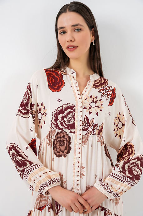 Gemustertes V-Ausschnitt Maxikleid - Image 2