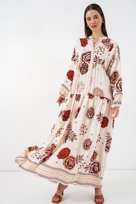 Gemustertes V-Ausschnitt Maxikleid - Image 3
