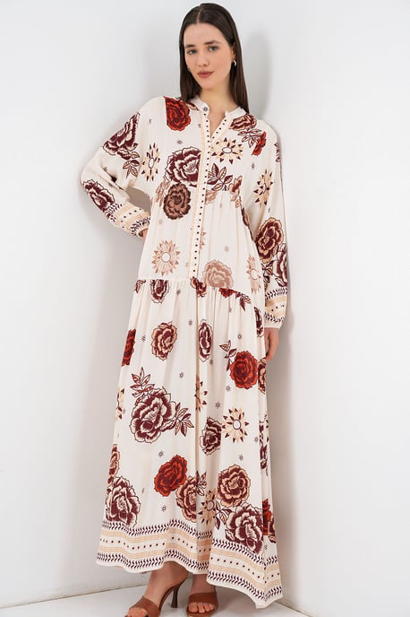 Gemustertes V-Ausschnitt Maxikleid - Image 4