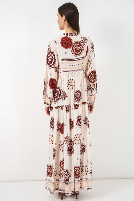 Gemustertes V-Ausschnitt Maxikleid - Image 6