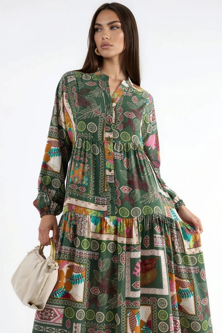 V-Ausschnitt Gemustertes Maxikleid - Image 1