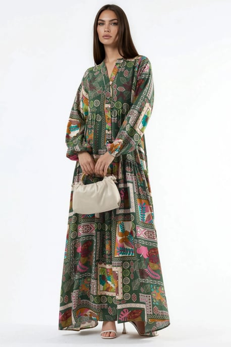 V-Ausschnitt Gemustertes Maxikleid - Image 3