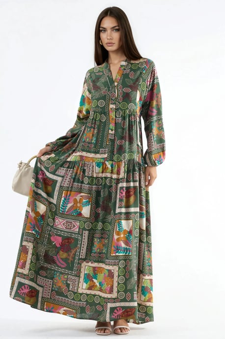V-Ausschnitt Gemustertes Maxikleid - Image 6