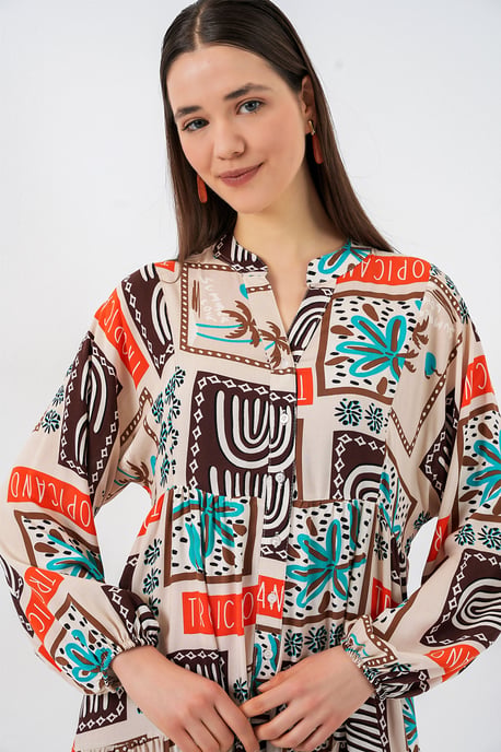 Gemustertes V-Ausschnitt Maxikleid - Image 2