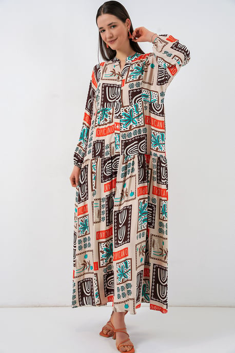 Gemustertes V-Ausschnitt Maxikleid - Image 3