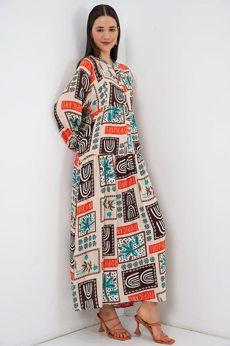 Gemustertes V-Ausschnitt Maxikleid - Image 4