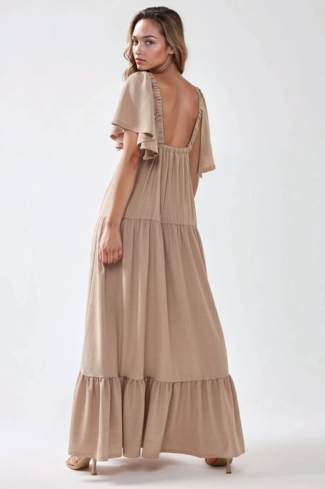 Strukturiertes V-Ausschnitt A-Form Maxi-Kleid - Image 4