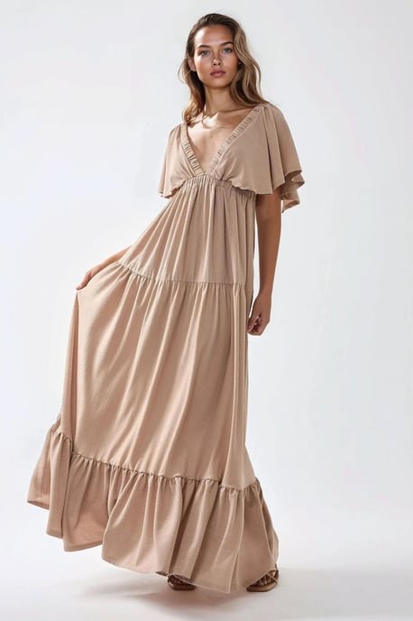 Strukturiertes V-Ausschnitt A-Form Maxi-Kleid - Image 6